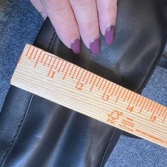 Leather Shoulder Handbag Black Small Double Handles Side Pockets Classic Casual - Picture 4 of 5